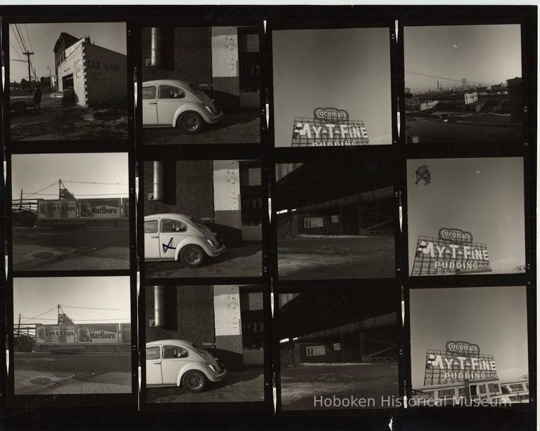 B+W negative contact sheet of images of Hoboken taken by John Conn. no date, [1976]. picture number 1