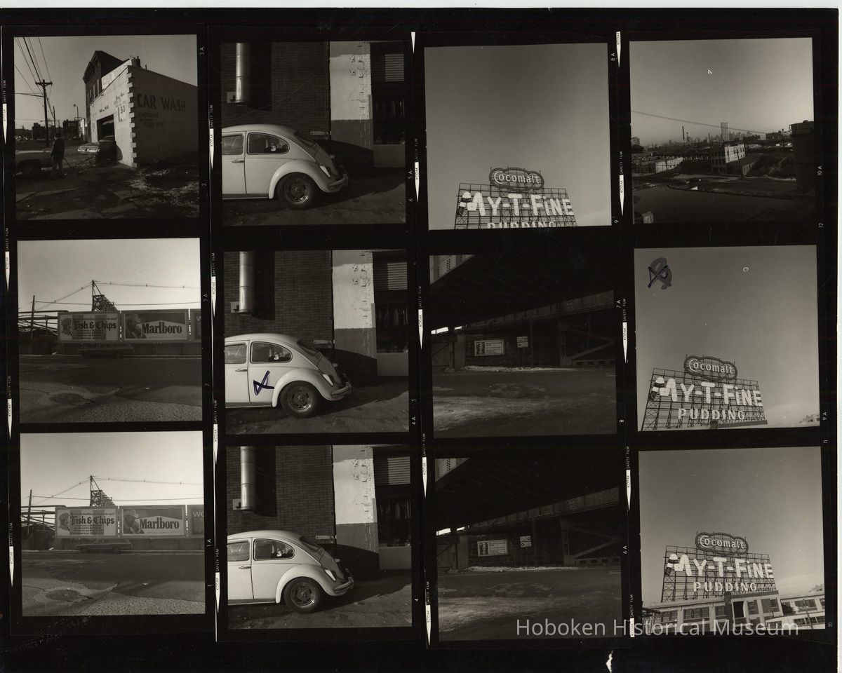 B+W negative contact sheet of images of Hoboken taken by John Conn. no date, [1976]. picture number 1