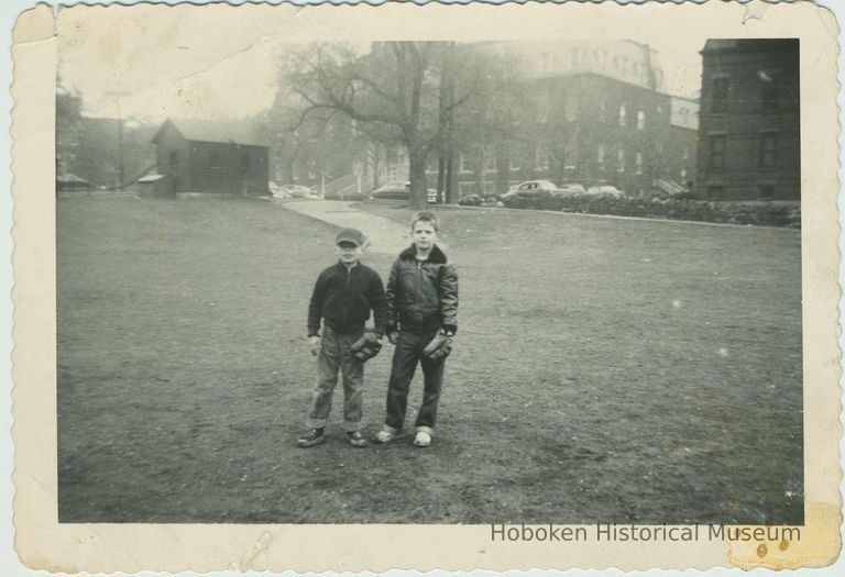 B+W photo of two boys at Stevens Park, Hoboken, no date, ca. 1950. picture number 1