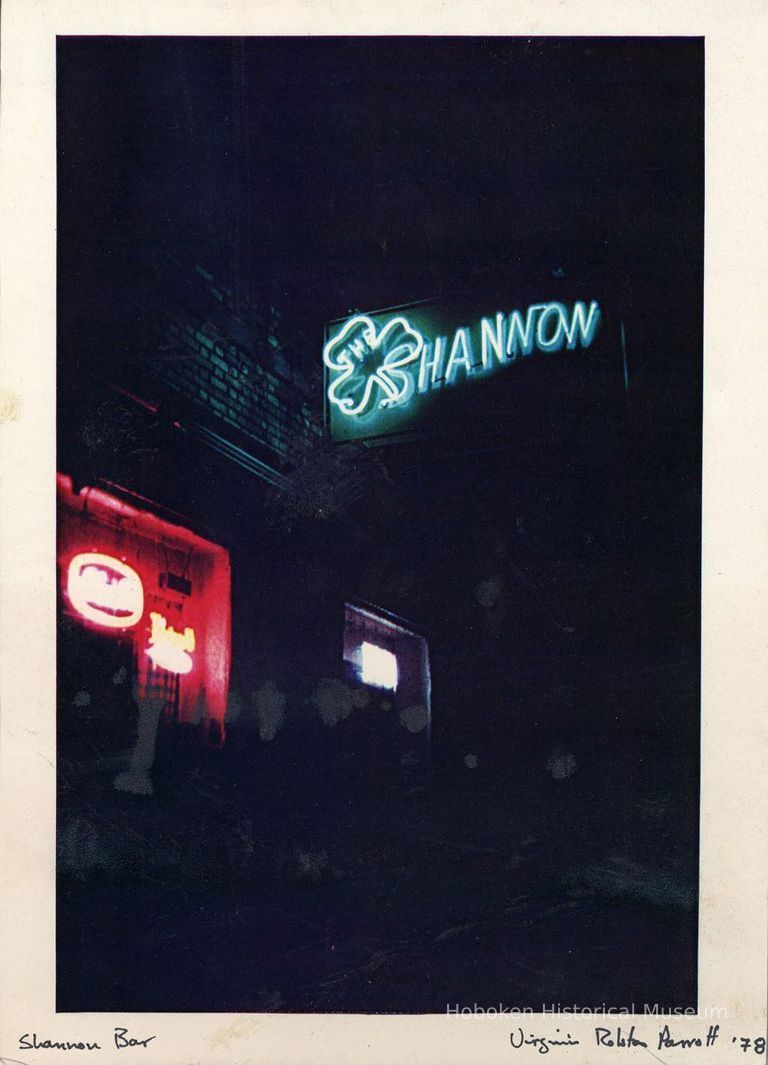 Color image of night exterior view of the Shannon Bar, Hoboken, 1978. picture number 1