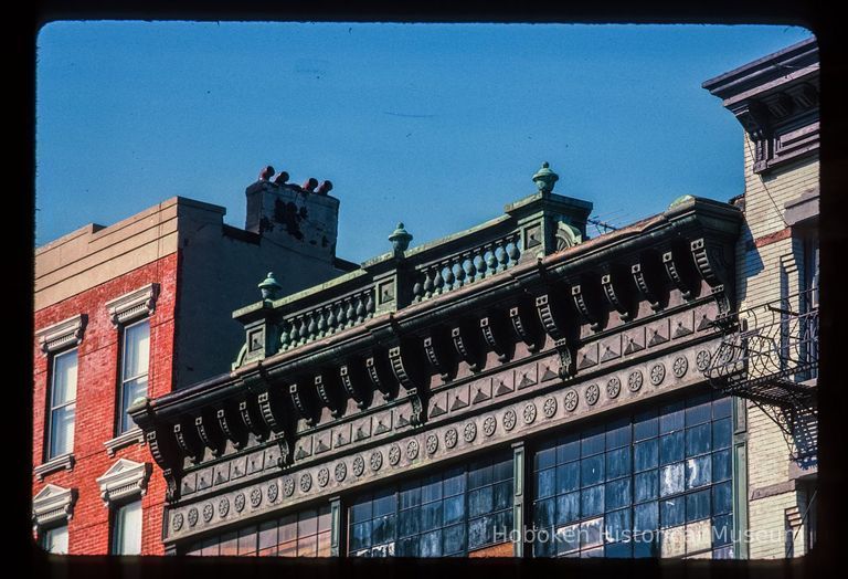 Color slide of close-up view of cornice and balustrade on the Polesie's building at 1018 Washington between 10th & 11th picture number 1