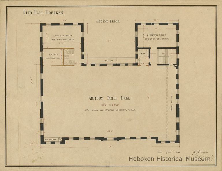 Hoboken City Hall Second Floor plan, 1880, version 1