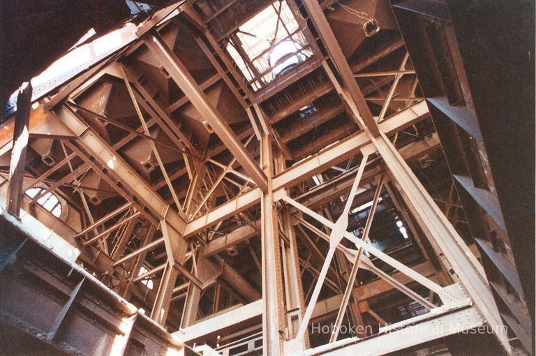 Digital image of color photo of the interior of the former Hudson & Manhattan Rail Road powerhouse, Jersey City, March, 2000. picture number 1