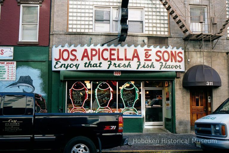 Color photo of a sign for Joseph Apicella & Sons, Seafood Market, 307 First St., Hoboken, Jan. 3 & 4, 2002. picture number 1