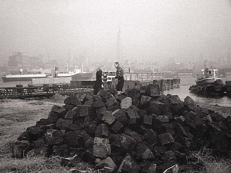 Eva Marie Saint & Marlon Brando on waterfront near Tenth St. float pier