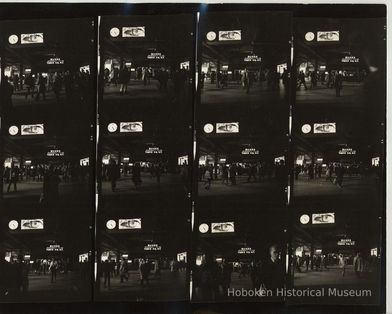 B+W negative contact sheet of images of Hoboken taken by John Conn. no date, [1976]. picture number 1