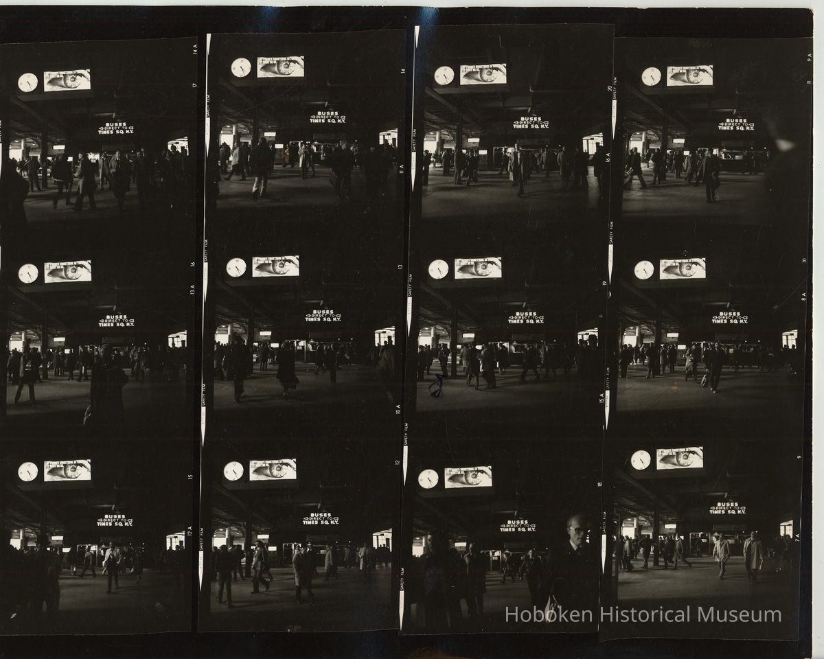 B+W negative contact sheet of images of Hoboken taken by John Conn. no date, [1976]. picture number 1