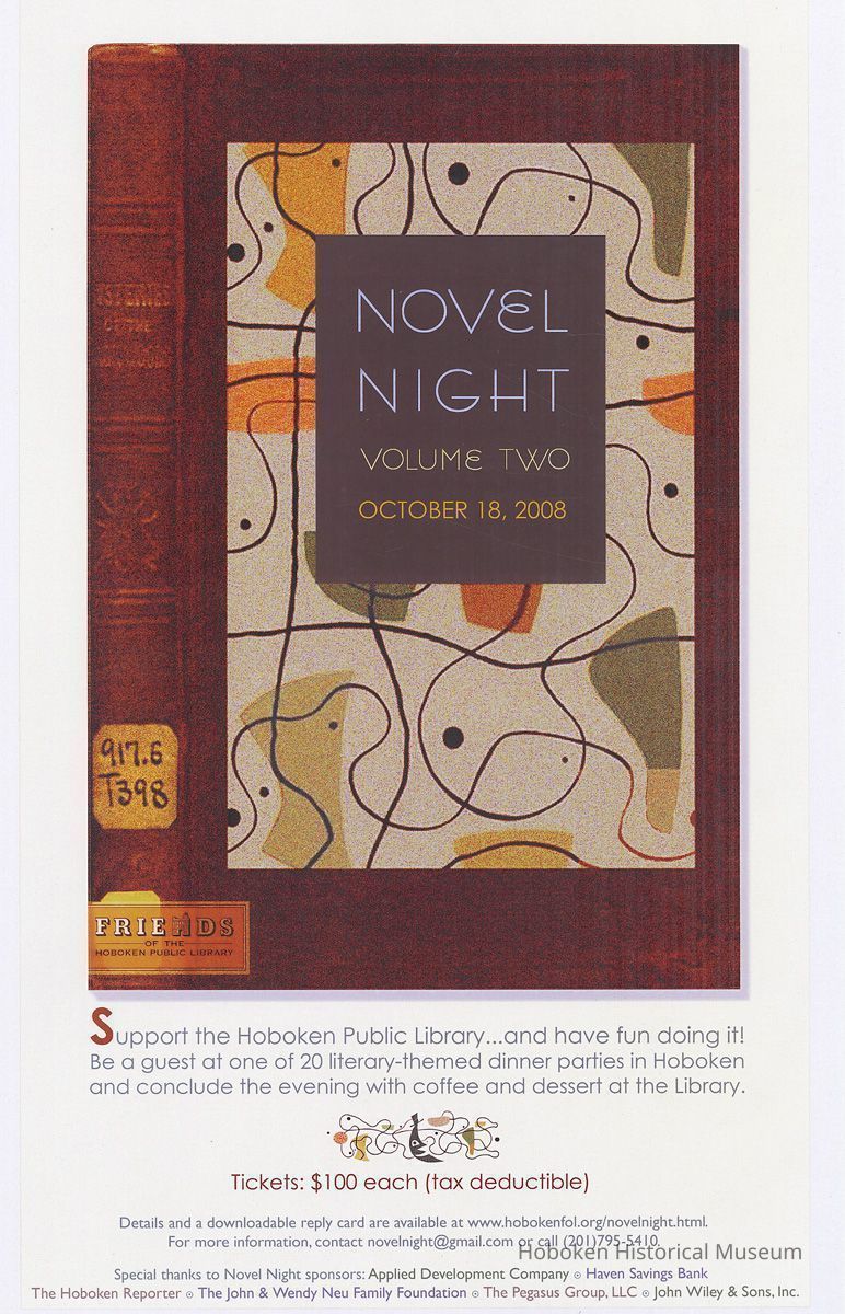 Poster: Novel Night. Vol. Two. October 18th, 2008. Hoboken Public Library Benefit. picture number 1