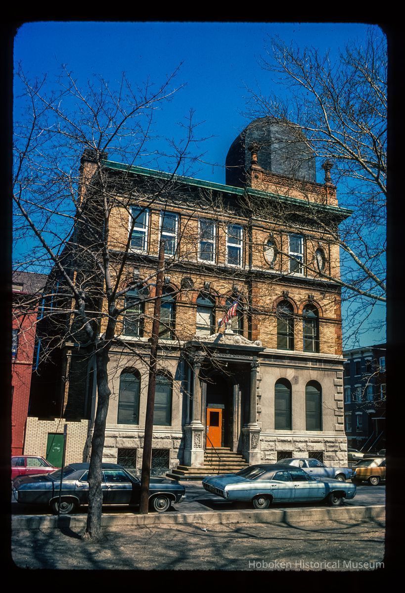 Color slide of eye-level view of Hoboken Public Library façade at 500 Park and 250 5th picture number 1
