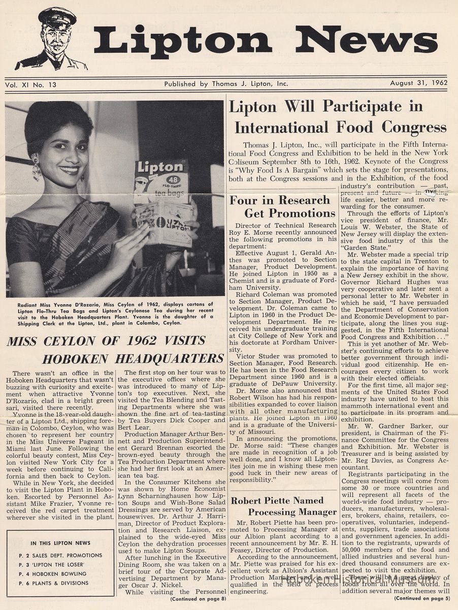 pg [1]: Miss Ceylon 1962 at Hoboken holding Lipton Tea packages