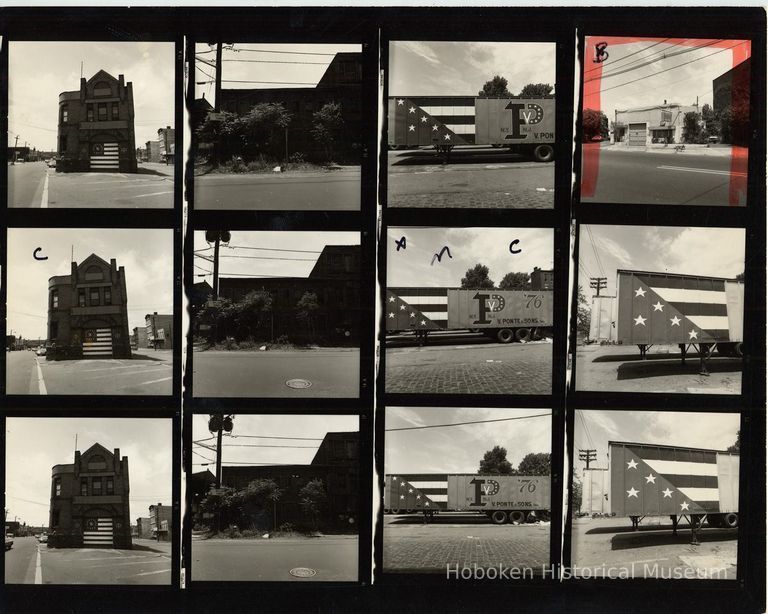 B+W negative contact sheet of images of Hoboken taken by John Conn. no date, [1976]. picture number 1