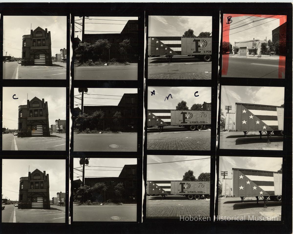 B+W negative contact sheet of images of Hoboken taken by John Conn. no date, [1976]. picture number 1