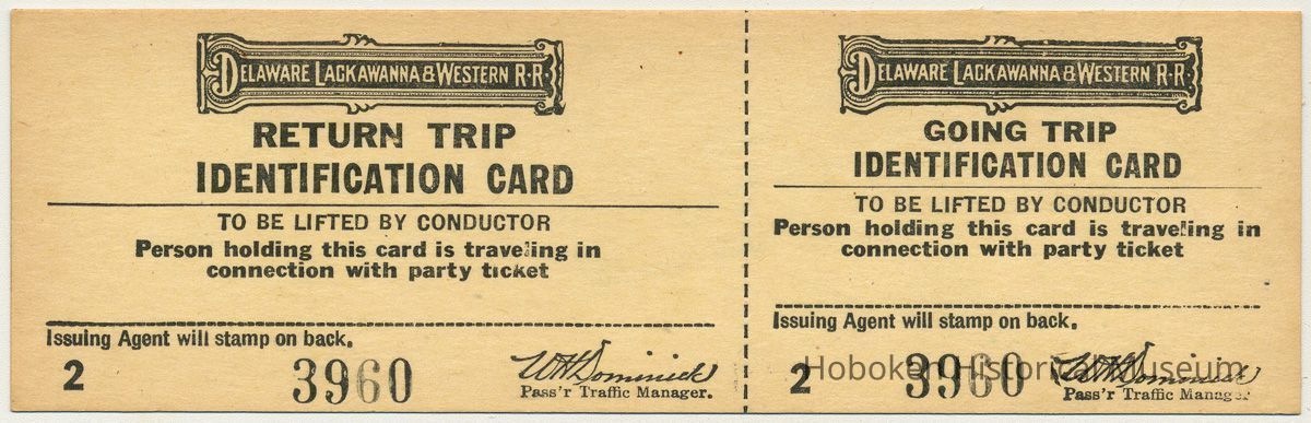 Trip Identification card, Going / Return. (For party ticket travel.) D.L. & W. R.R., n.d., ca. 1940-1960. picture number 1
