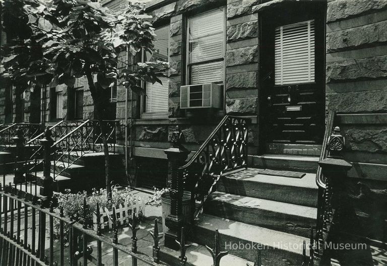 B+W photo of the front of brownstone home at 912 Bloomfield St., Hoboken, N.J., no date (ca. 1968-1972). picture number 1