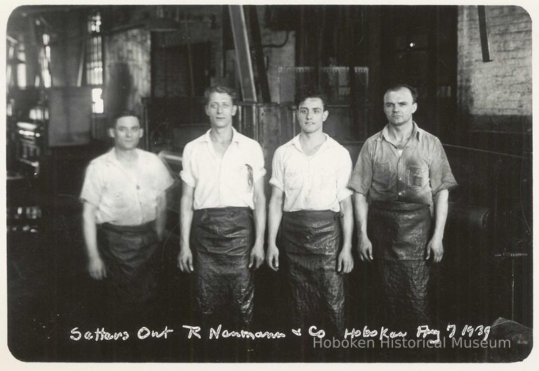 B+W photo of R. Neumann & Co. group of employees called 'setters out,' Hoboken, August 7, 1939. picture number 1