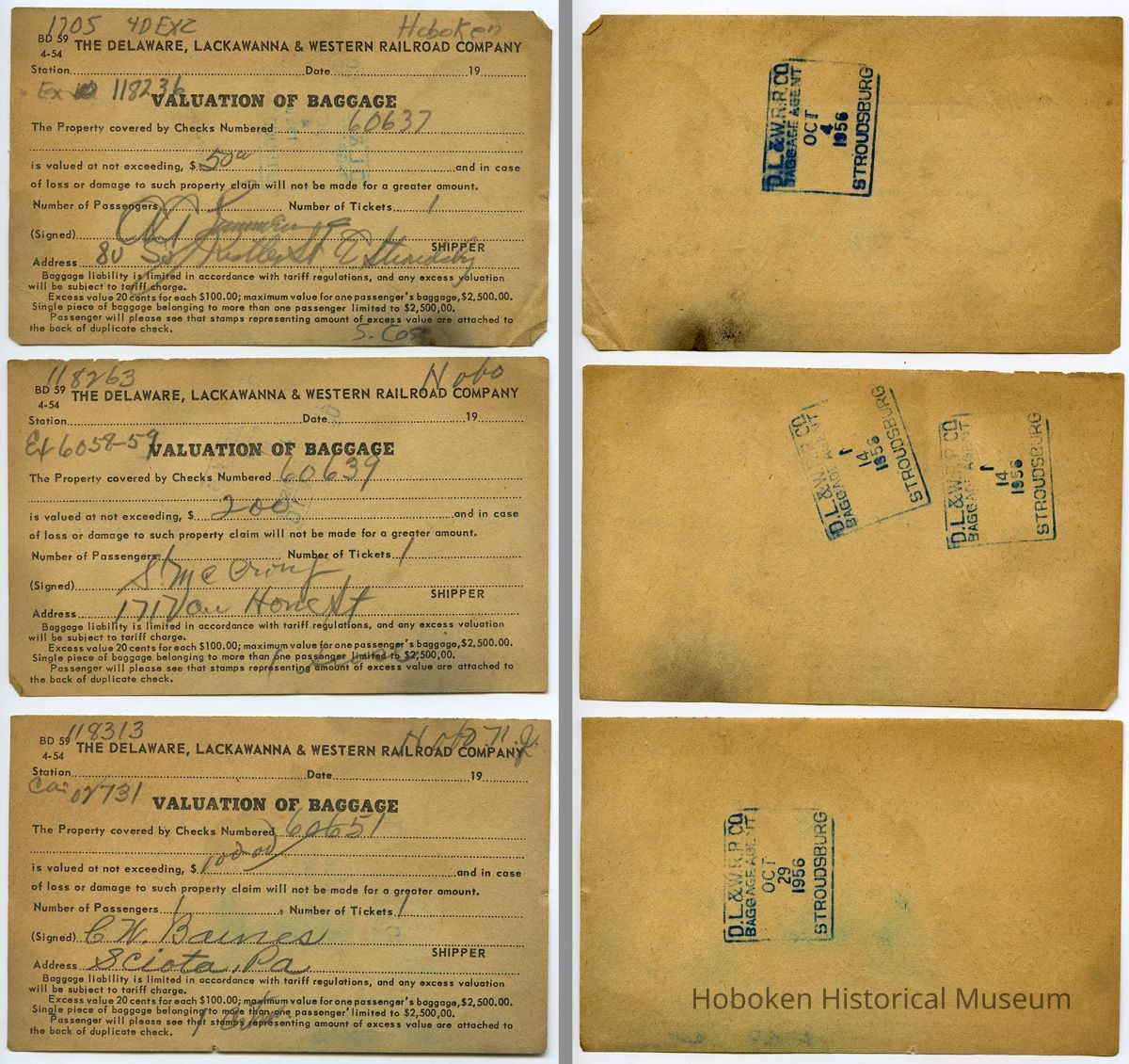 front & back of three with Hoboken notation (typical of entire group)