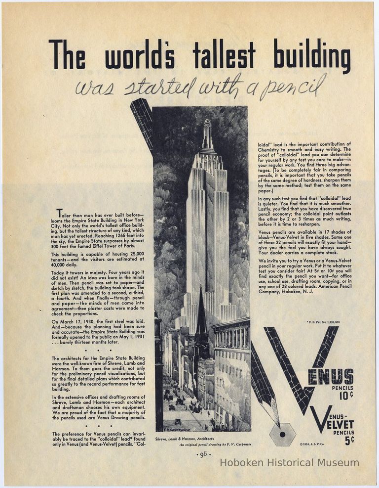 1: Venus Pencils ad; Empire State Building; Fortune Feb. 1934