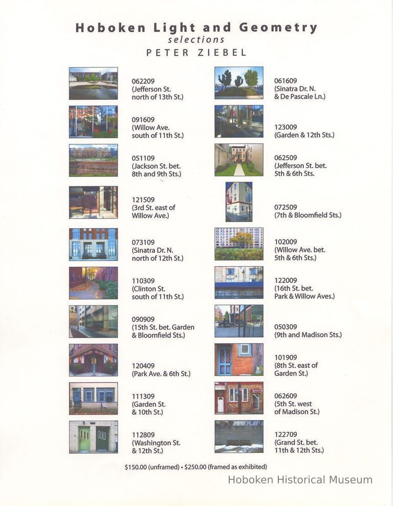 Document: Hoboken Light and Geometry: Selections. Peter Ziebel. Checklist for HHM upper gallery exhibit, 2010. picture number 1