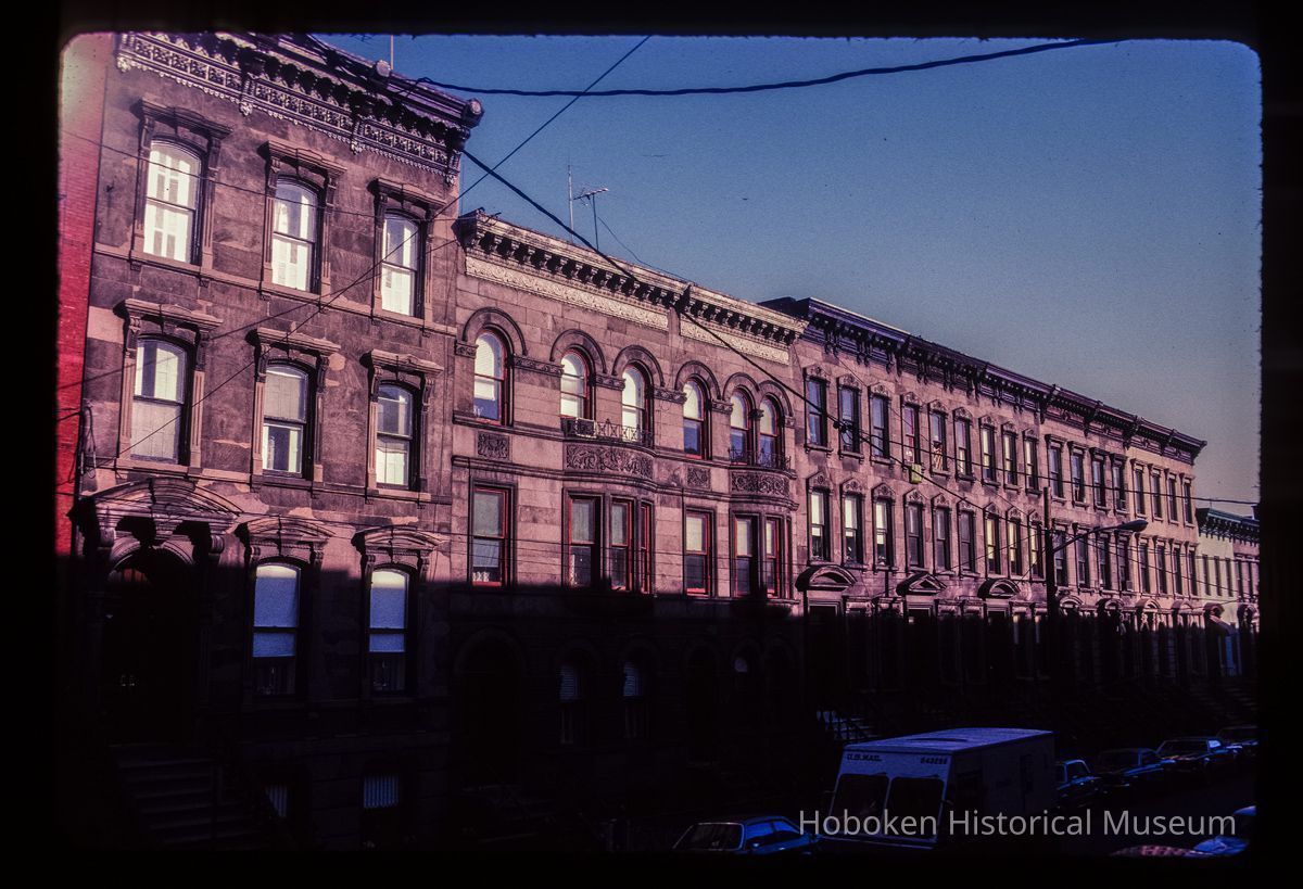 Color slide of eye-level view of brownstones on Bloomfield between 10th & 11th looking SE picture number 1