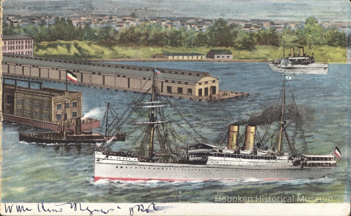 Postcard: Ship in Harbor, Hoboken, NJ picture number 1
