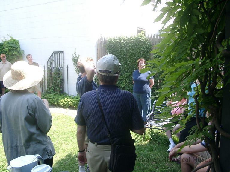 Digital color image of the gardens and people on the Secret Gardens Tour, Hoboken Historical Museum, Hoboken, June 9, 2002. picture number 1