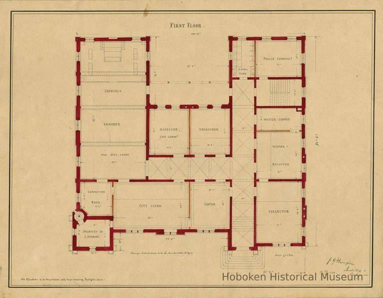 Hoboken City Hall First Floor plan, 1880, version 2