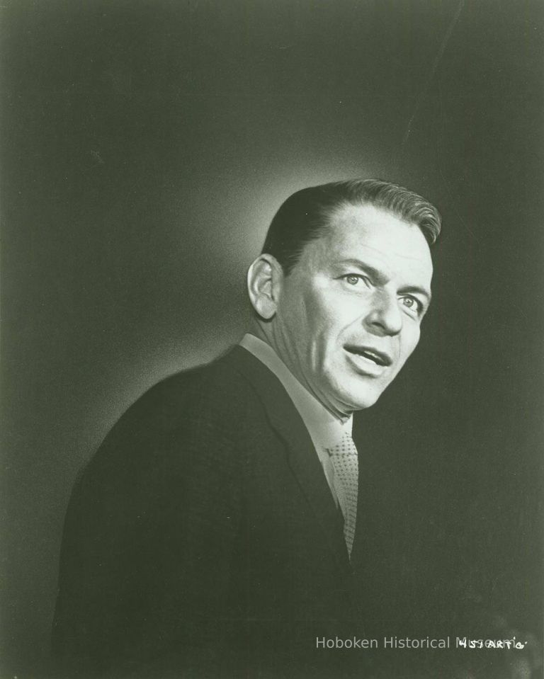 Black-and-white photo of an art portrait of Frank Sinatra, artist unidentified, no place, no date, ca. 1960. picture number 1