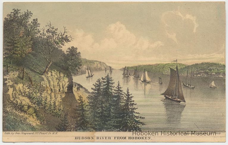 colored lithograph: Hudson River from Hoboken; Valentine's Manual 1860