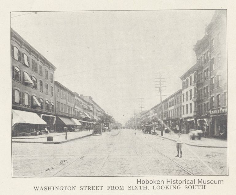 Printed B+W photograph of Washington Street from Sixth Street, looking south, Hoboken, ca. 1908. picture number 1