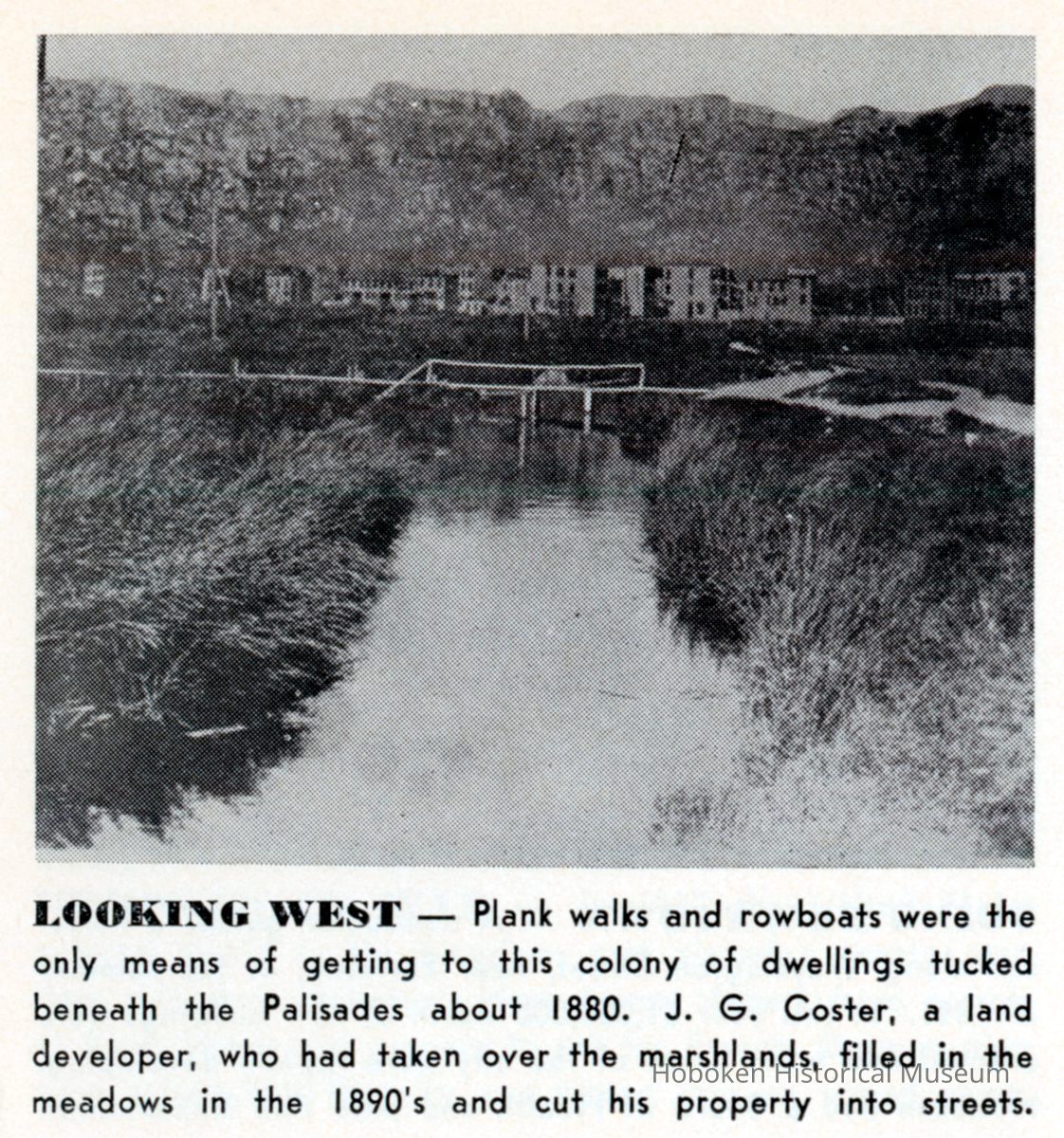 Reference image: Looking west to the plank walks in the northwest marshlands of Hoboken, ca. 1880. picture number 1