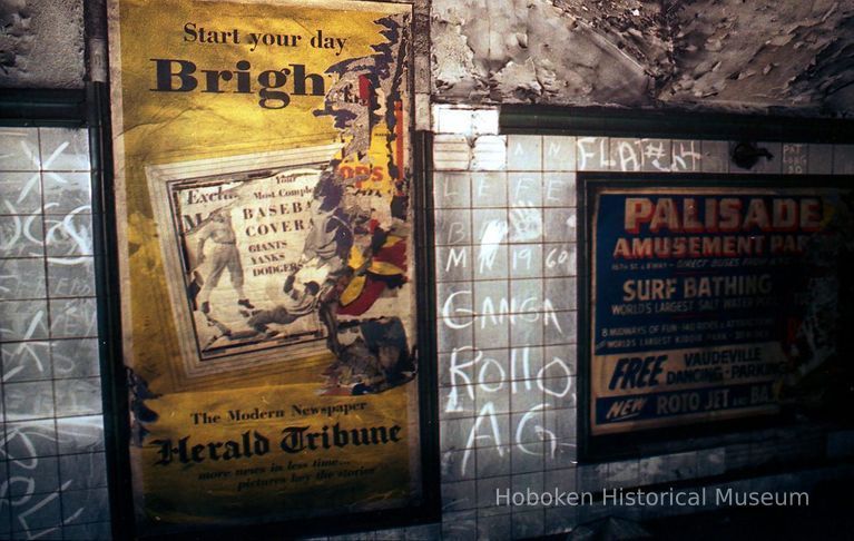 Digital color image of an interior wall of the now-closed 19th Street PATH (Hudson & Manhattan) station in New York City, ca. 1987. picture number 1