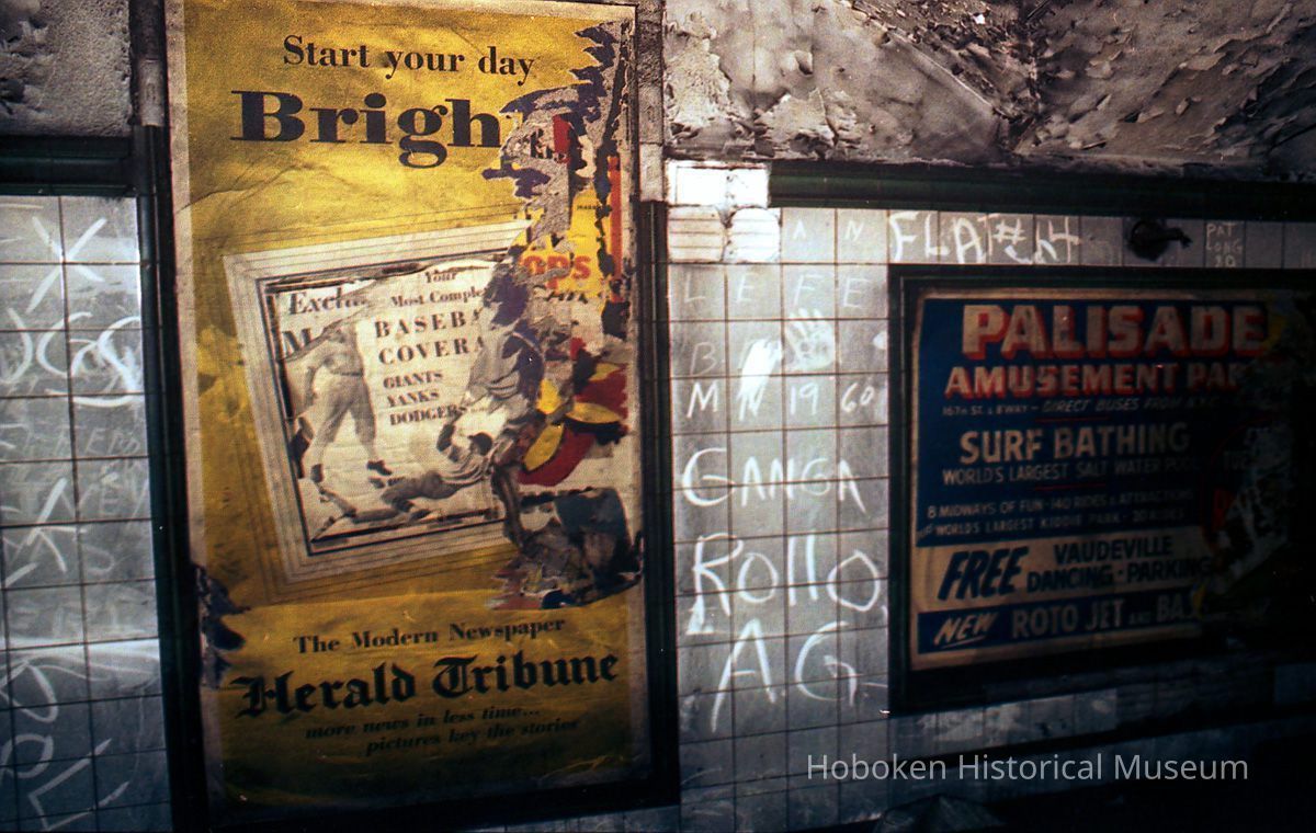 Digital color image of an interior wall of the now-closed 19th Street PATH (Hudson & Manhattan) station in New York City, ca. 1987. picture number 1