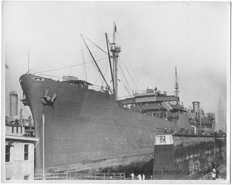 B+W photo of an unknown freighter in dry dock no. 2, Hoboken, no date, ca. 1940. picture number 1