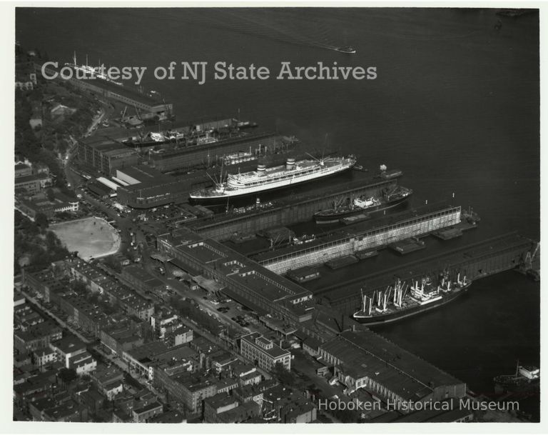 image aerial Holland America Lines piers, Oct. 14, 1948; Copyright: NJ State Archives