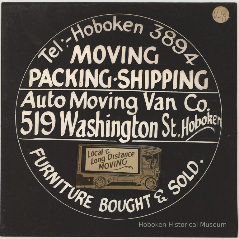 Advertising sign artwork for Auto Moving Van Co., 519 Washington St. Hoboken. No date, circa 1922-1929. picture number 1