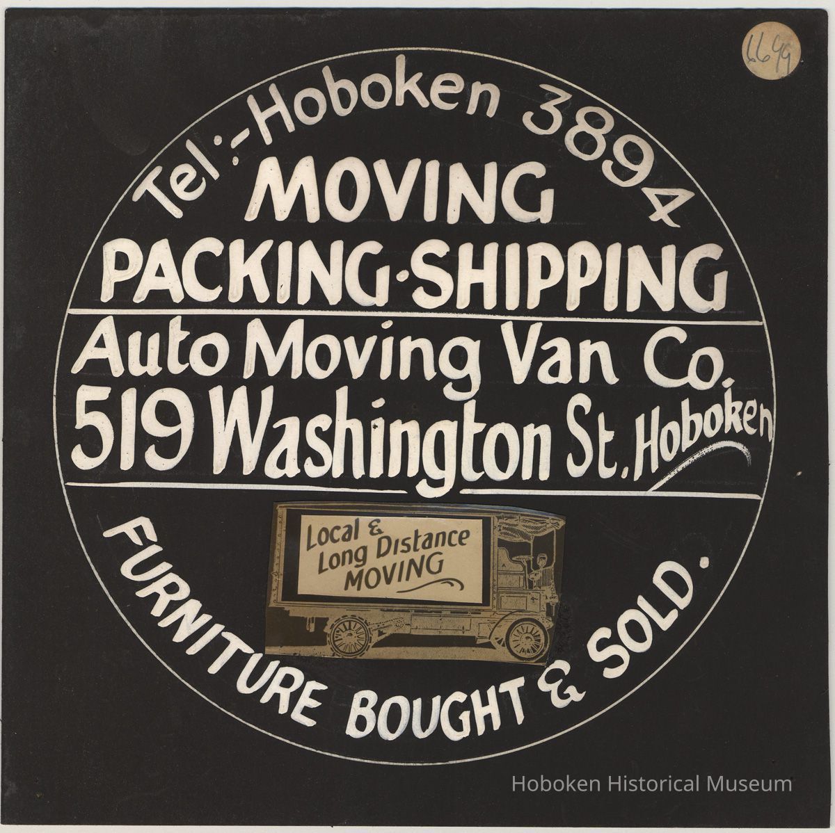 Advertising sign artwork for Auto Moving Van Co., 519 Washington St. Hoboken. No date, circa 1922-1929. picture number 1