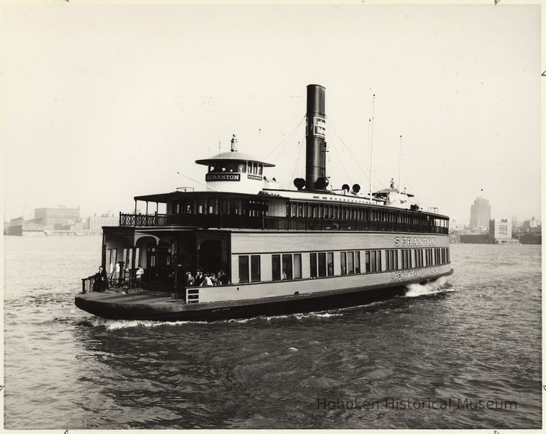 B+W photo of ferry Scranton approaching Lackawanna Terminal, Hoboken, n.d., ca. 1950s. picture number 1