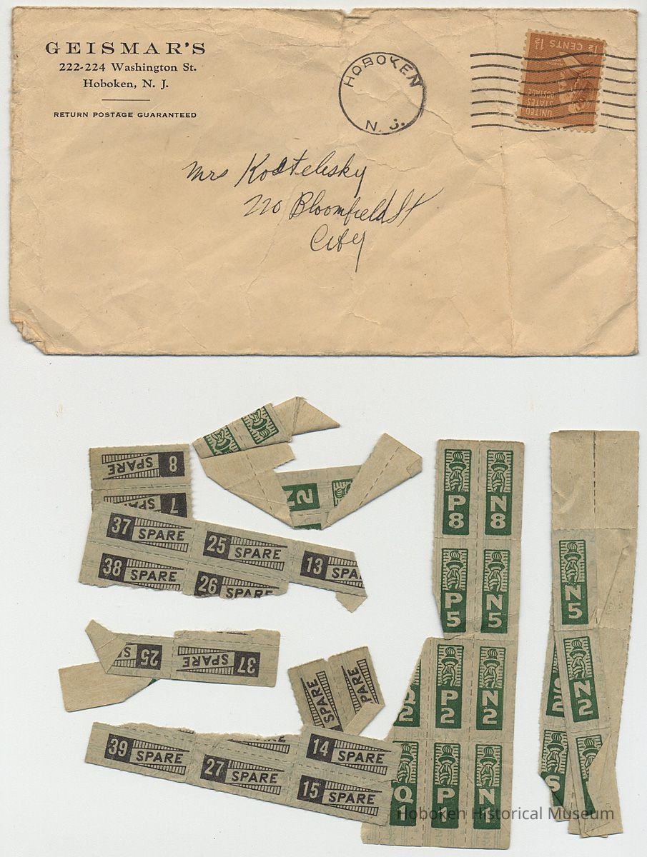 Envelope from Geismar's, 222-224 Washington St., Hoboken, to Mrs. [Helen?] Kostelecky, 220 Bloomfield St., Hoboken. picture number 1