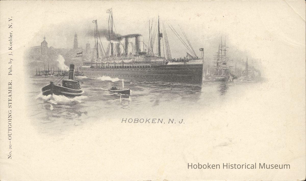 Postcard: Ship in Harbor, Hoboken, NJ picture number 1