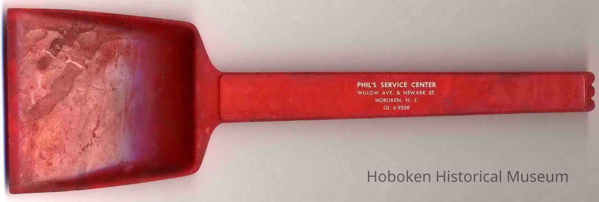 Ice/snow scraper imprinted with advertising for Phil's Service Center, Willow Ave. & Newark St., Hoboken, no date, ca. 1960. picture number 1
