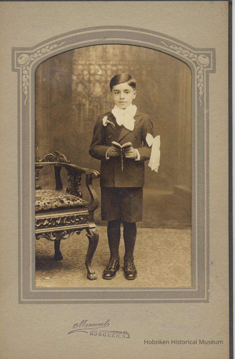 Sepia-tone studio photo of Eugene Pescatore at the time of his confirmation, Hoboken, no date, ca. 1930. picture number 1