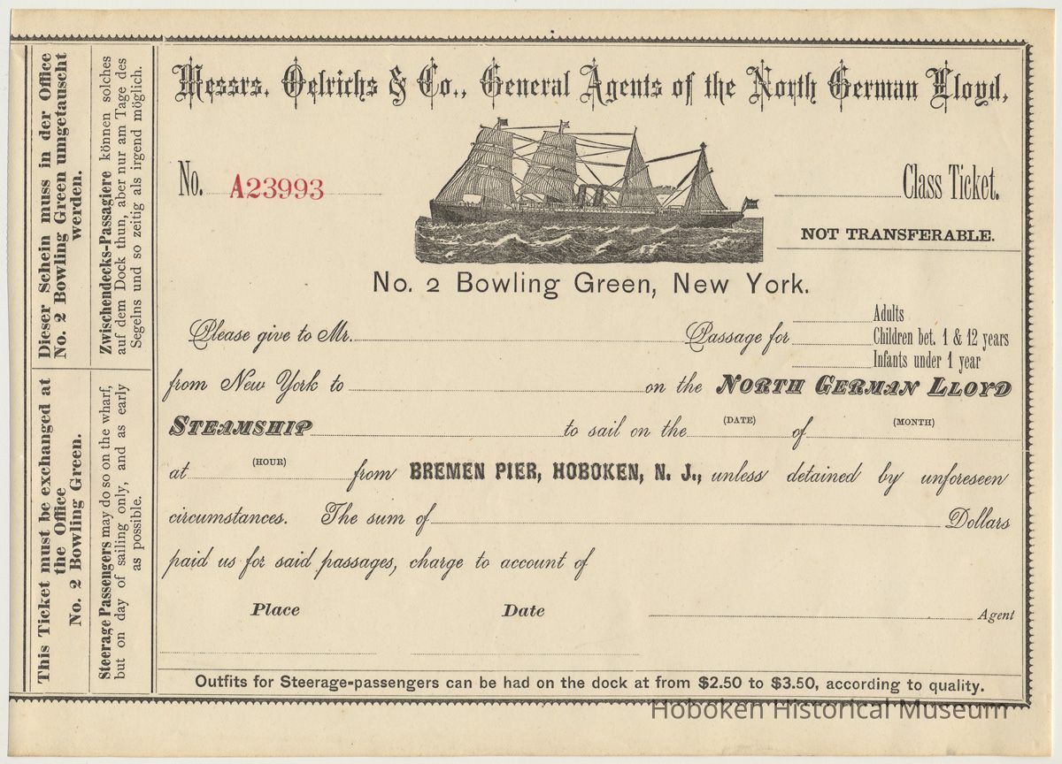 North German Lloyd passage order form (for ticket)