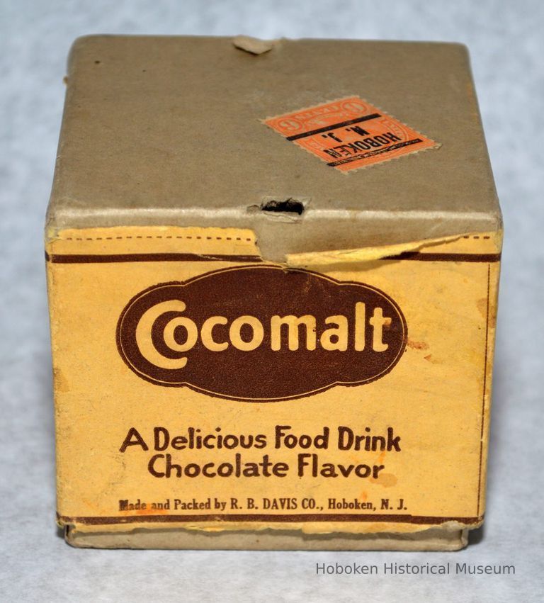 1: box front panel: Cocomalt logo name; maker R.B. Davis Co., Hoboken, N.J.