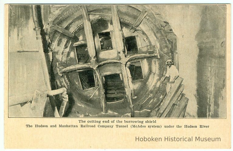 Digital image of Hudson & Manhattan R.R. postcard titled: The cutting end of the burrowing shield, 1908. picture number 1