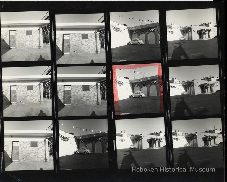 B+W negative contact sheet of images of Hoboken taken by John Conn. no date, [1976]. picture number 1