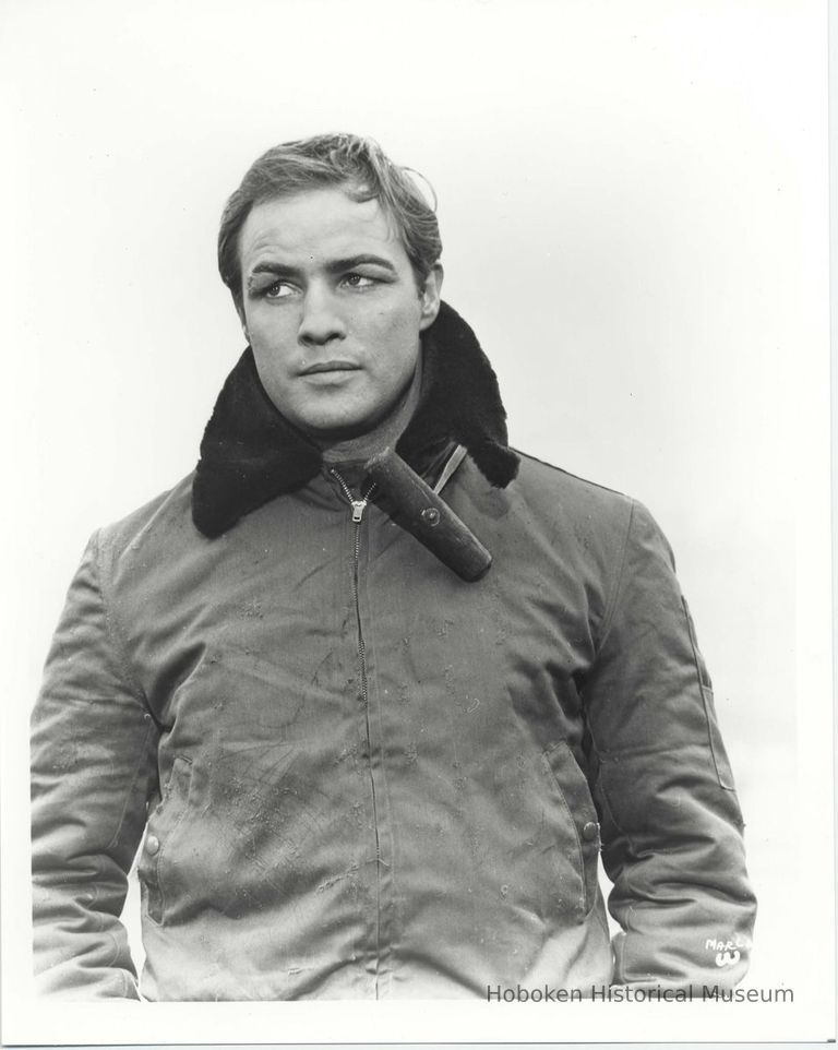 Black-and-white publicity photo of Marlon Brando as Terry Malloy in film 