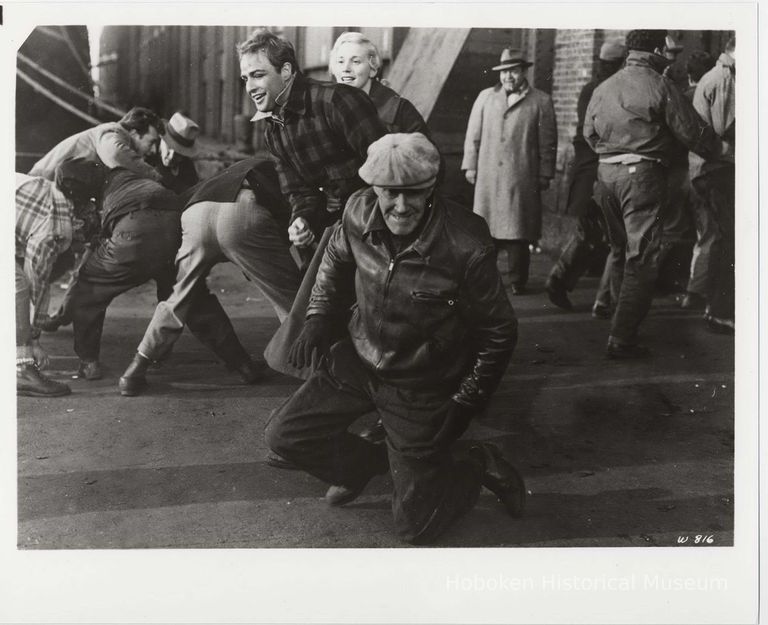 B+W publicity photo of Marlon Brando as Terry Malloy with Eva Marie Saint as Edie Doyle in film 