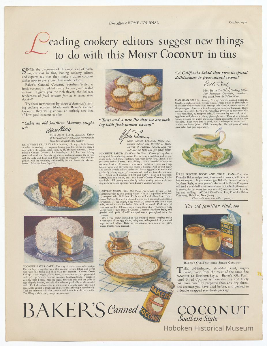Baker's Coconut, Ladies' Home Journal, Oct. 1926
