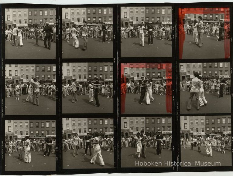 B+W negative contact sheet of images of Hoboken taken by John Conn. no date, [1976]. picture number 1