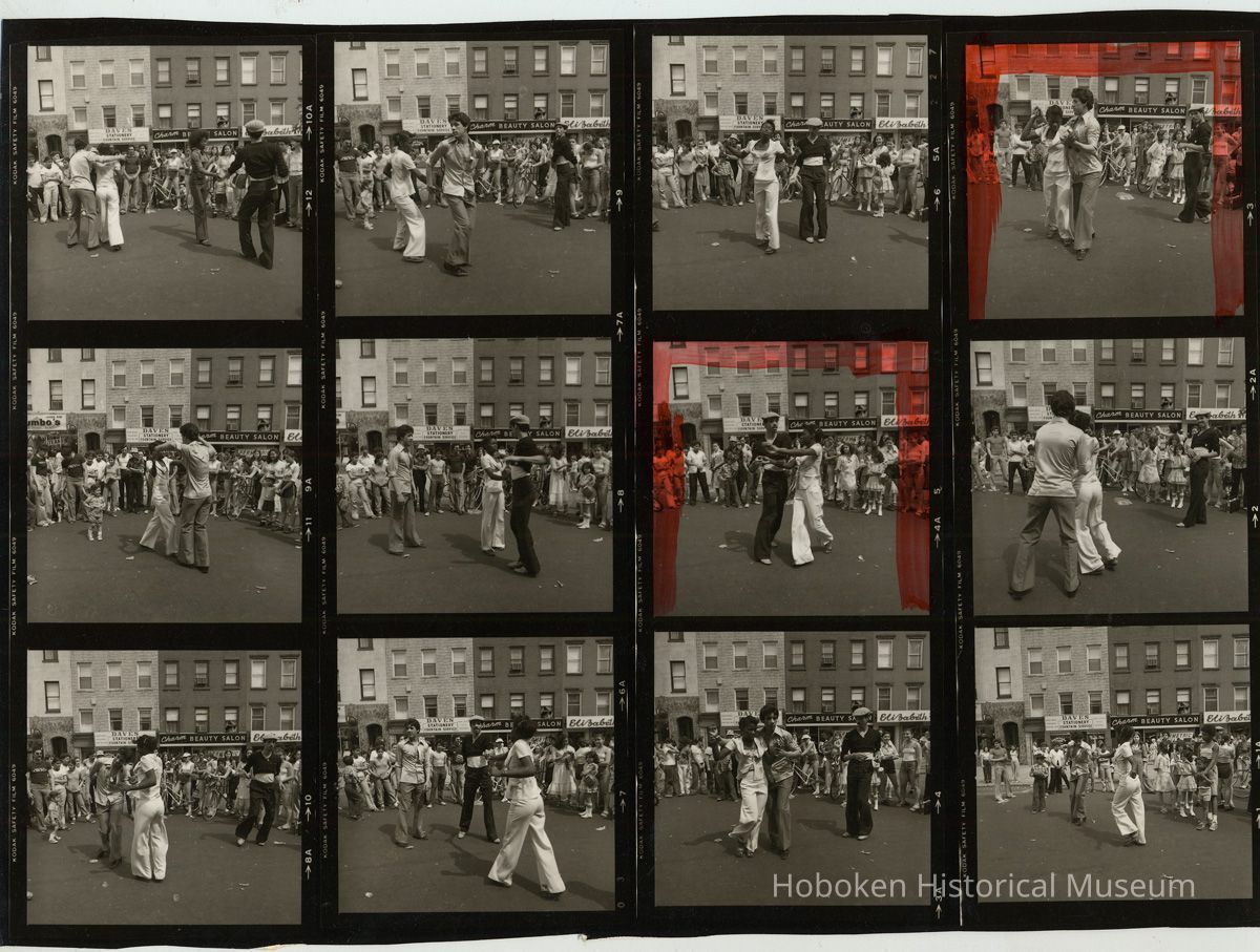 B+W negative contact sheet of images of Hoboken taken by John Conn. no date, [1976]. picture number 1